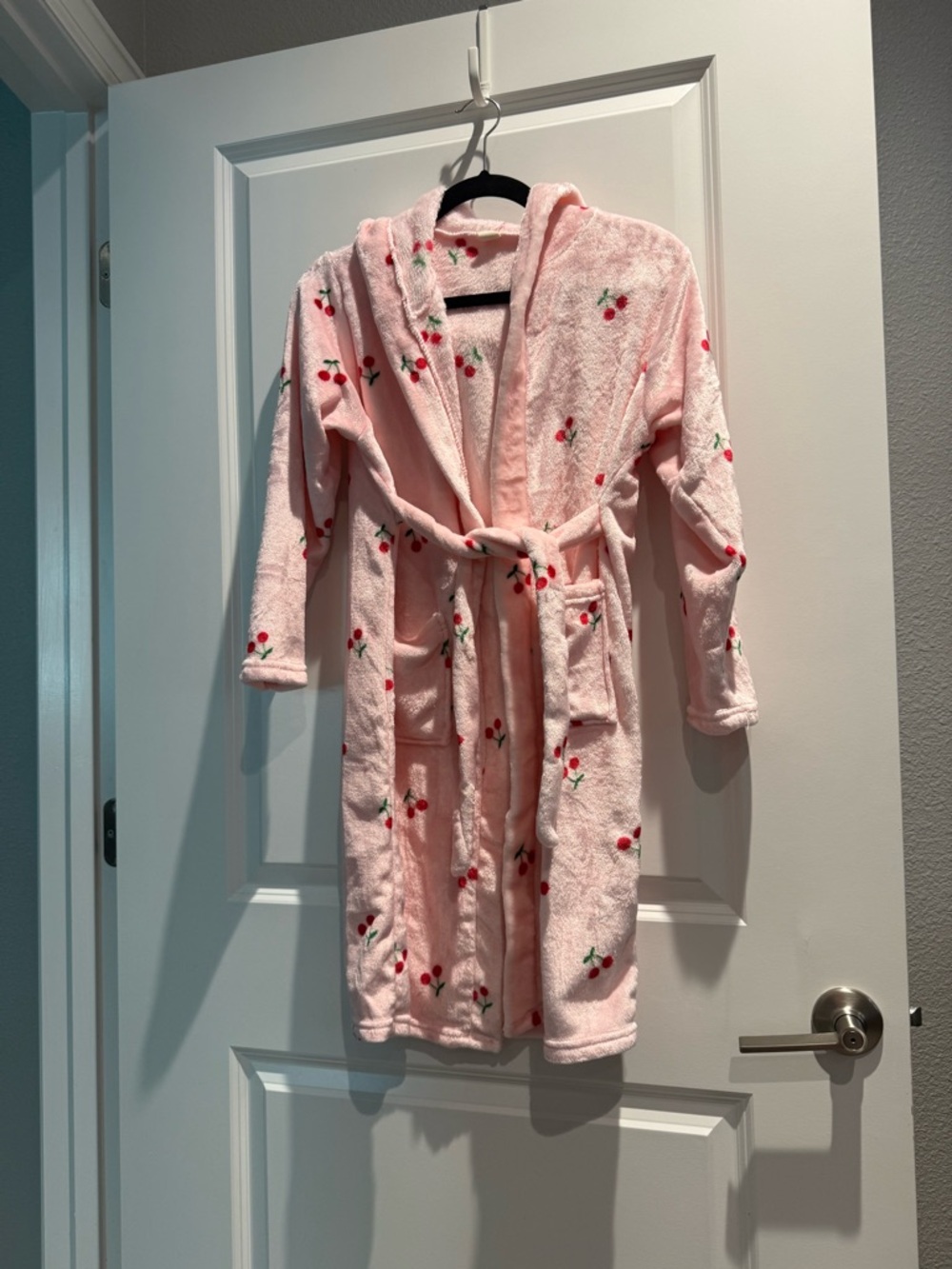 Pink Cherry Print Plush Bathrobe